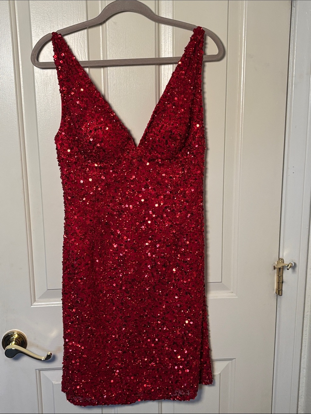 Scala Red Sequin V-Neck low back cocktail dress
